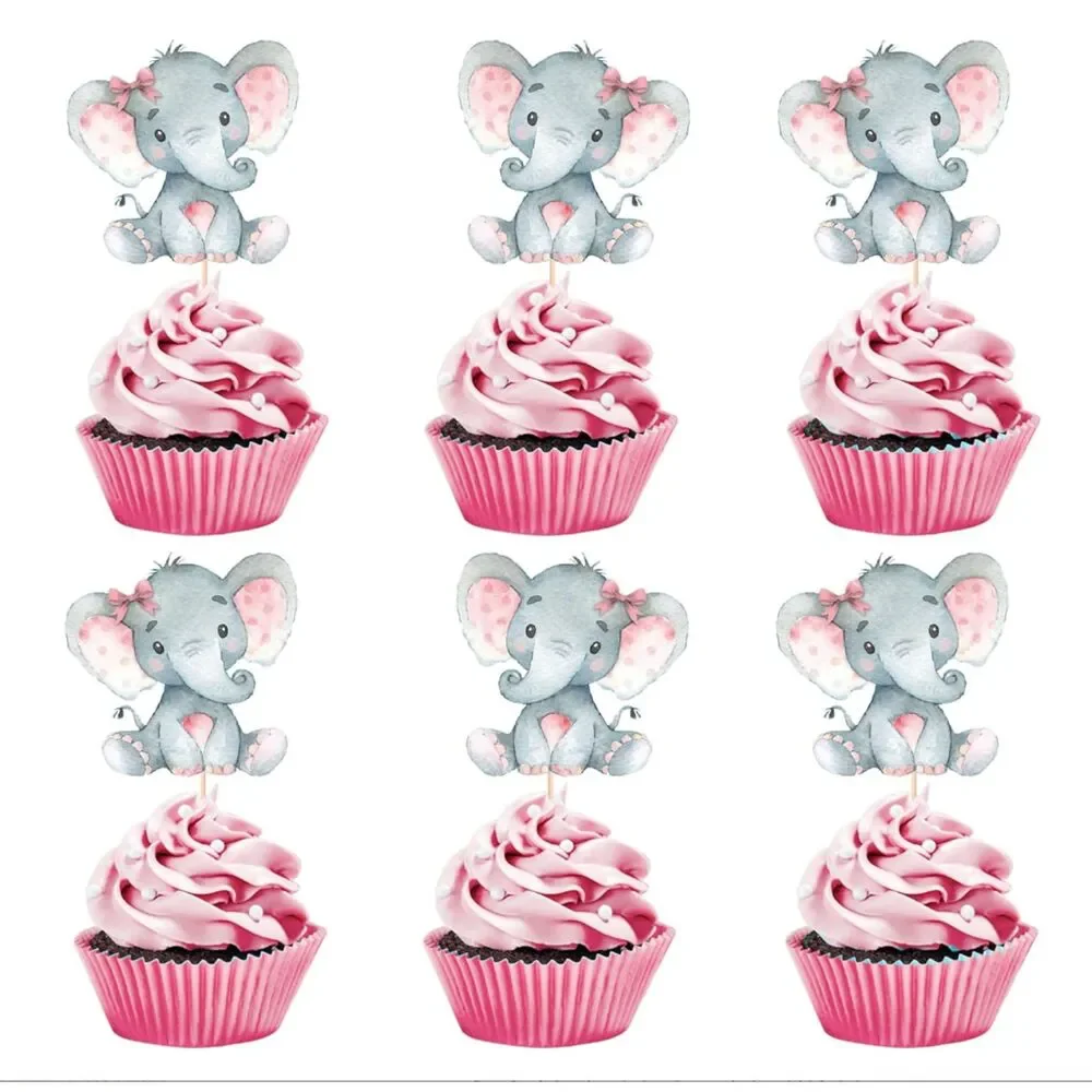 2 Pk. Double Sided Pink Elephant Cupcake Toppers/Picks, Pack of 24 X 2